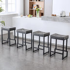 Bar Stools Set of 3, 24" Counter Height Bar Stools, Faux Leather Barstools for Kitchen Island, Backless Saddle Stools with Metal Legs (Grey, 3PCS 24" Counter Stools) - Grand Goldman
