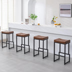 Bar Stools Set of 3, 24" Counter Height Bar Stools, Faux Leather Barstools for Kitchen Island, Backless Saddle Stools with Metal Legs (Grey, 3PCS 24" Counter Stools) - Grand Goldman