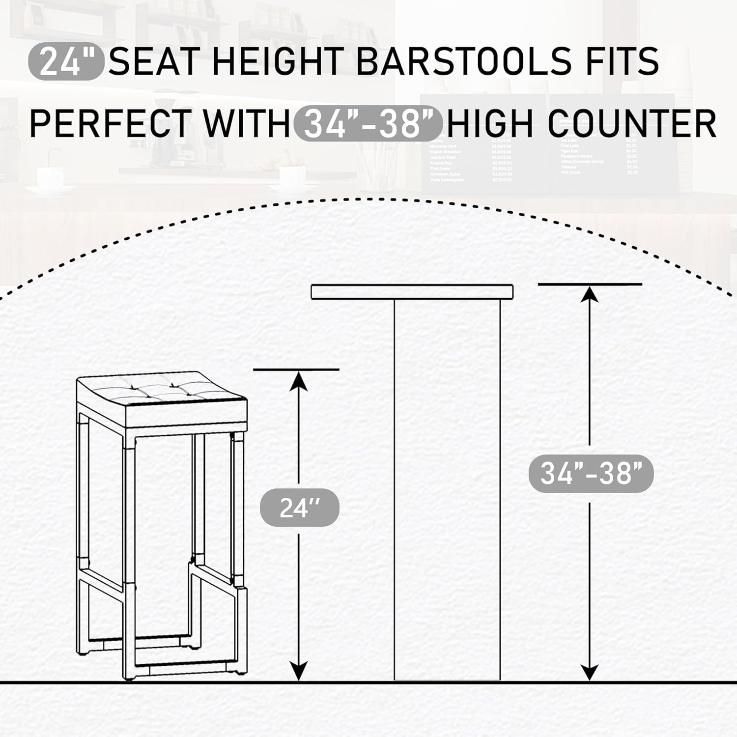 Bar Stools Set of 3, 24" Counter Height Bar Stools, Faux Leather Barstools for Kitchen Island, Backless Saddle Stools with Metal Legs (Grey, 3PCS 24" Counter Stools) - Grand Goldman