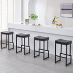 Bar Stools Set of 3, 24" Counter Height Bar Stools, Faux Leather Barstools for Kitchen Island, Backless Saddle Stools with Metal Legs (Grey, 3PCS 24" Counter Stools) - Grand Goldman