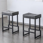 Bar Stools Set of 3, 24" Counter Height Bar Stools, Faux Leather Barstools for Kitchen Island, Backless Saddle Stools with Metal Legs (Grey, 3PCS 24" Counter Stools) - Grand Goldman