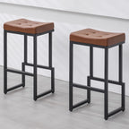 Bar Stools Set of 3, 24" Counter Height Bar Stools, Faux Leather Barstools for Kitchen Island, Backless Saddle Stools with Metal Legs (Grey, 3PCS 24" Counter Stools) - Grand Goldman