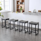 Bar Stools Set of 3, 24" Counter Height Bar Stools, Faux Leather Barstools for Kitchen Island, Backless Saddle Stools with Metal Legs (Grey, 3PCS 24" Counter Stools) - Grand Goldman