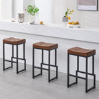 Bar Stools Set of 3, 24" Counter Height Bar Stools, Faux Leather Barstools for Kitchen Island, Backless Saddle Stools with Metal Legs (Grey, 3PCS 24" Counter Stools) - Grand Goldman