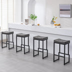Bar Stools Set of 3, 24" Counter Height Bar Stools, Faux Leather Barstools for Kitchen Island, Backless Saddle Stools with Metal Legs (Grey, 3PCS 24" Counter Stools) - Grand Goldman