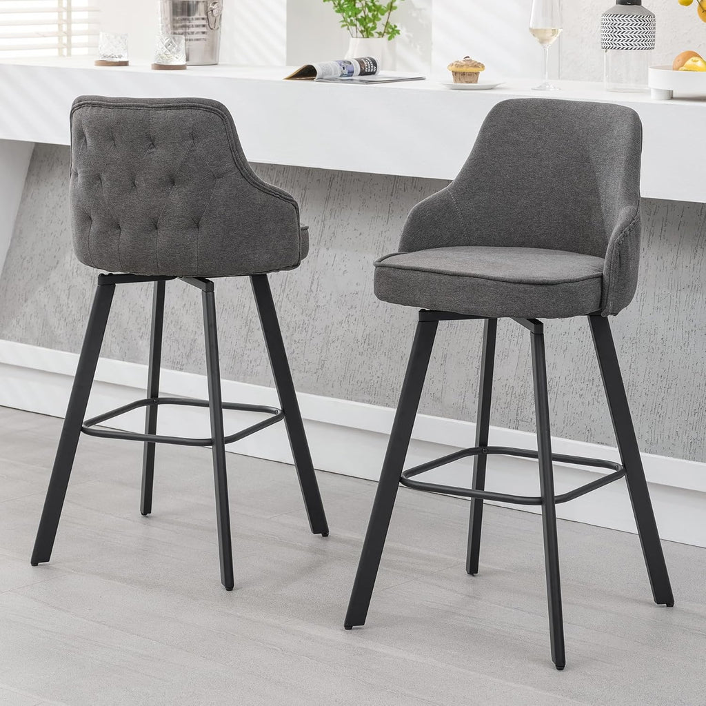 Bar Stools Set of 3, 26" Swivel Counter Height Bar Stools with High Back, Linen Kitchen Barstools Counter Height for Kitchen Island (Dark Grey, 3PCS 26" Counter Stools) - Grand Goldman