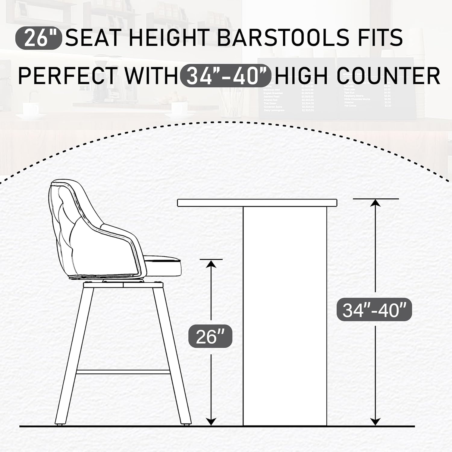 Bar Stools Set of 3, 26" Swivel Counter Height Bar Stools with High Back, Linen Kitchen Barstools Counter Height for Kitchen Island (Dark Grey, 3PCS 26" Counter Stools) - Grand Goldman