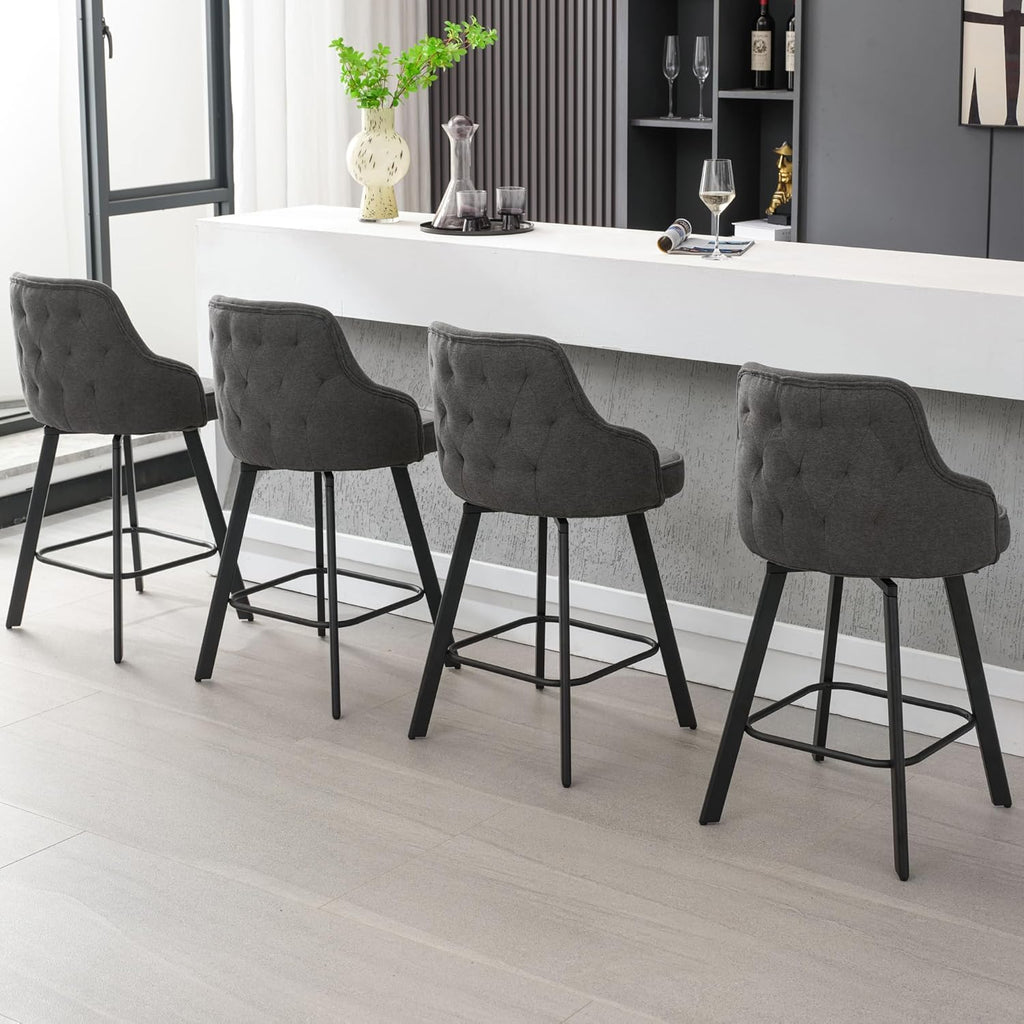 Bar Stools Set of 3, 26" Swivel Counter Height Bar Stools with High Back, Linen Kitchen Barstools Counter Height for Kitchen Island (Dark Grey, 3PCS 26" Counter Stools) - Grand Goldman