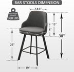 Bar Stools Set of 3, 26" Swivel Counter Height Bar Stools with High Back, Linen Kitchen Barstools Counter Height for Kitchen Island (Dark Grey, 3PCS 26" Counter Stools) - Grand Goldman