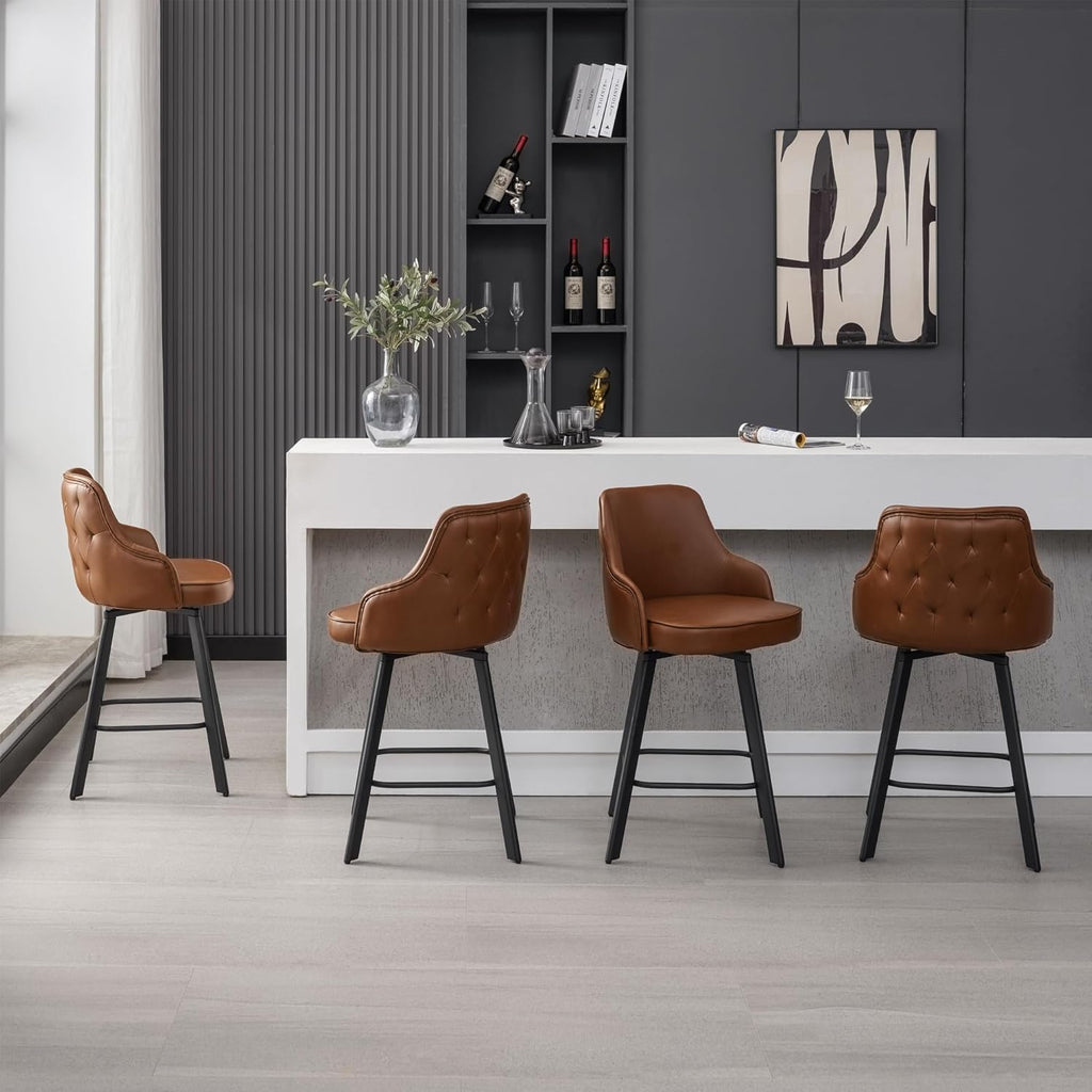 Bar Stools Set of 3, 26" Swivel Counter Height Bar Stools with High Back, Linen Kitchen Barstools Counter Height for Kitchen Island (Dark Grey, 3PCS 26" Counter Stools) - Grand Goldman