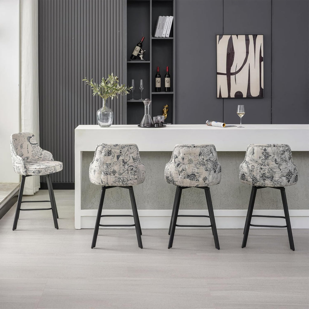 Bar Stools Set of 3, 26" Swivel Counter Height Bar Stools with High Back, Linen Kitchen Barstools Counter Height for Kitchen Island (Dark Grey, 3PCS 26" Counter Stools) - Grand Goldman