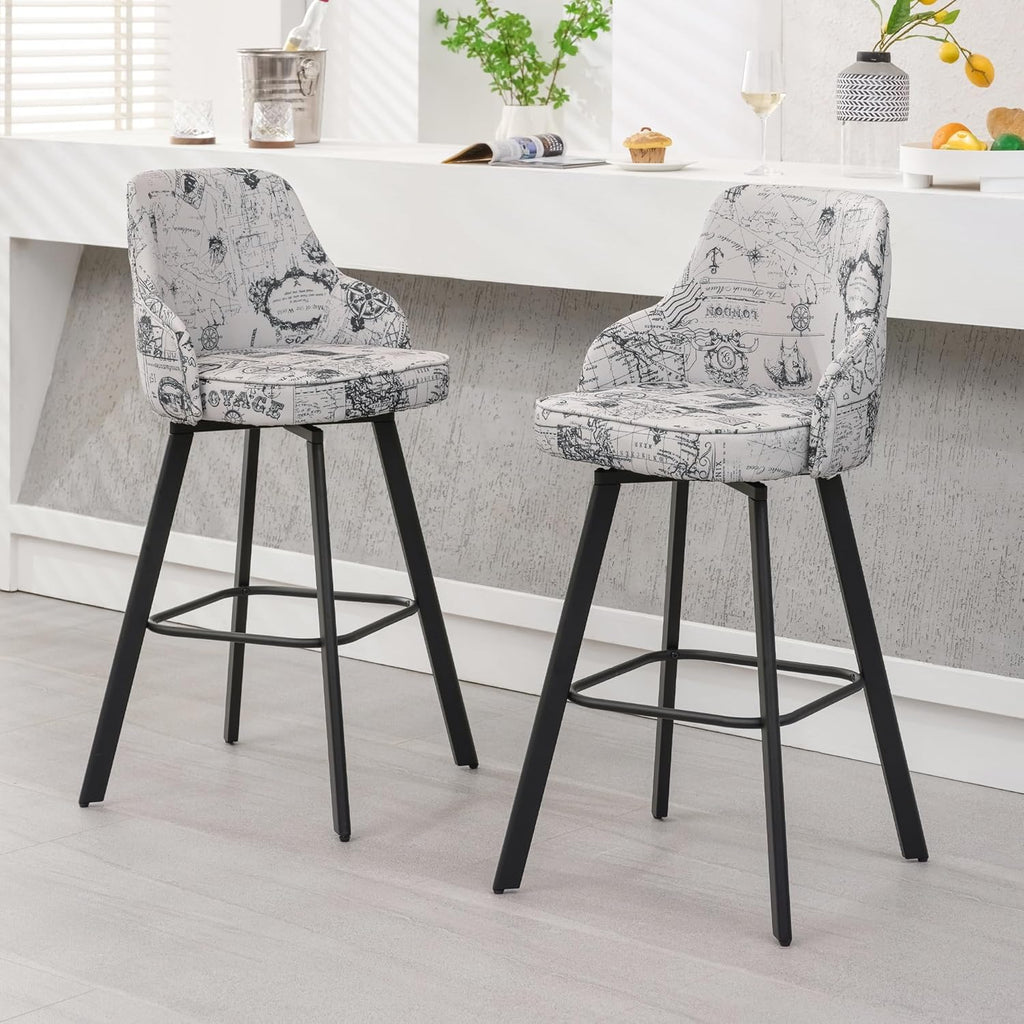 Bar Stools Set of 3, 26" Swivel Counter Height Bar Stools with High Back, Linen Kitchen Barstools Counter Height for Kitchen Island (Dark Grey, 3PCS 26" Counter Stools) - Grand Goldman