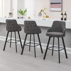 Bar Stools Set of 3, 26" Swivel Counter Height Bar Stools with High Back, Linen Kitchen Barstools Counter Height for Kitchen Island (Dark Grey, 3PCS 26" Counter Stools) - Grand Goldman