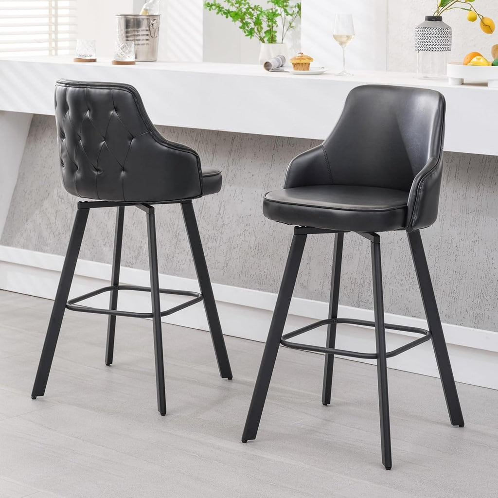 Bar Stools Set of 3, 26" Swivel Counter Height Bar Stools with High Back, Linen Kitchen Barstools Counter Height for Kitchen Island (Dark Grey, 3PCS 26" Counter Stools) - Grand Goldman