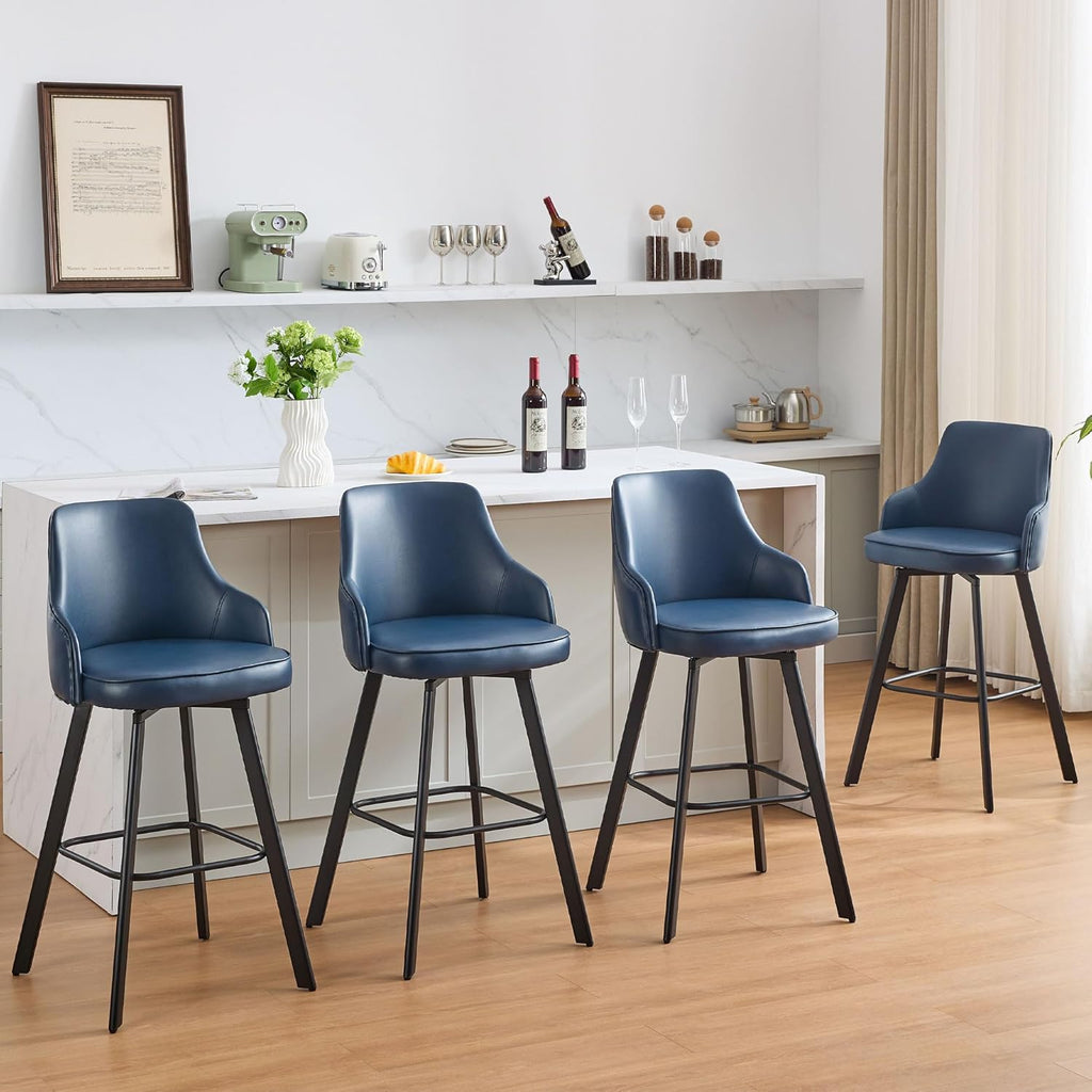 Bar Stools Set of 3, 26" Swivel Counter Height Bar Stools with High Back, Linen Kitchen Barstools Counter Height for Kitchen Island (Dark Grey, 3PCS 26" Counter Stools) - Grand Goldman