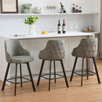 Bar Stools Set of 3, 26" Swivel Counter Height Bar Stools with High Back, Linen Kitchen Barstools Counter Height for Kitchen Island (Dark Grey, 3PCS 26" Counter Stools) - Grand Goldman