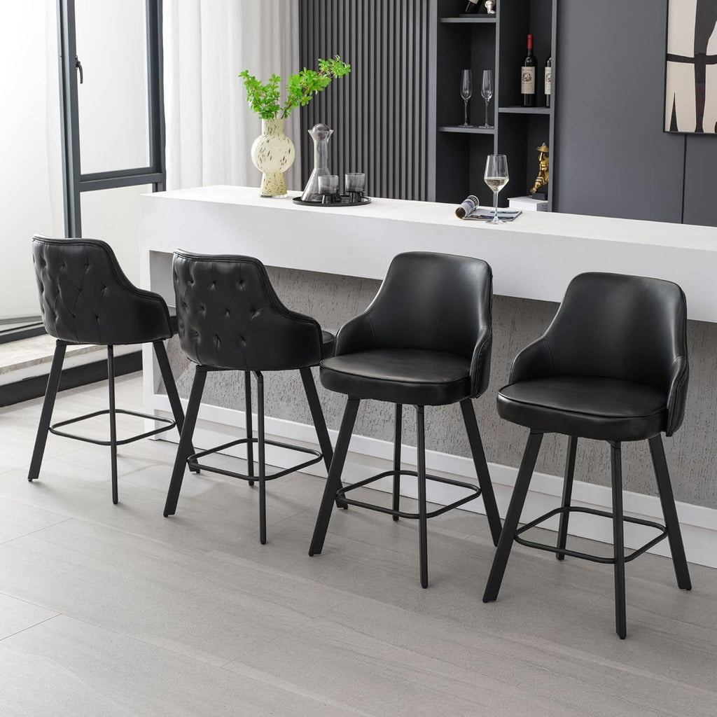 Bar Stools Set of 3, 26" Swivel Counter Height Bar Stools with High Back, Linen Kitchen Barstools Counter Height for Kitchen Island (Dark Grey, 3PCS 26" Counter Stools) - Grand Goldman