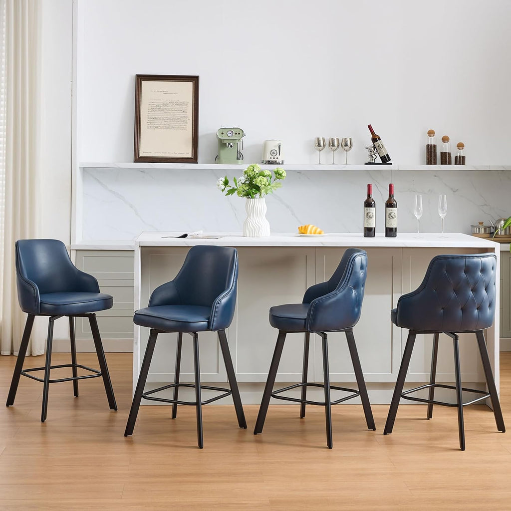 Bar Stools Set of 3, 26" Swivel Counter Height Bar Stools with High Back, Linen Kitchen Barstools Counter Height for Kitchen Island (Dark Grey, 3PCS 26" Counter Stools) - Grand Goldman