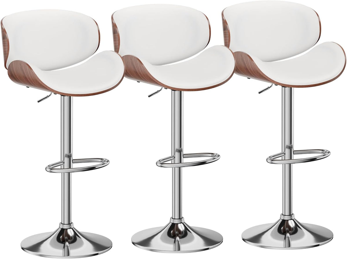 Bar Stools Set of 4, Adjustable Swivel Bar Stools Mid-Century Modern PU Leather Counter Height Bar Stool for Kitchen Island Bar Chairs with Back (Black) - Grand Goldman