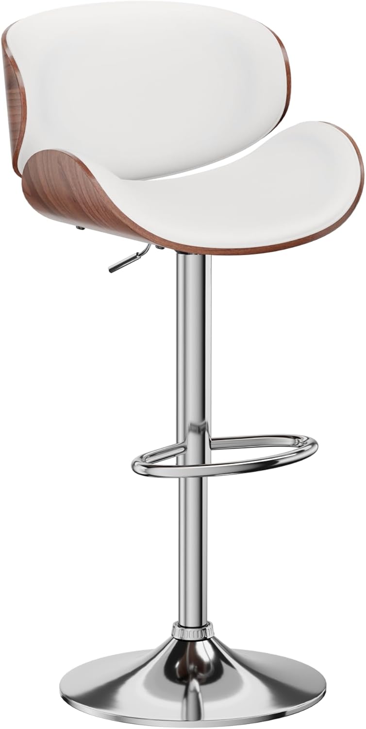 Bar Stools Set of 4, Adjustable Swivel Bar Stools Mid-Century Modern PU Leather Counter Height Bar Stool for Kitchen Island Bar Chairs with Back (Black) - Grand Goldman