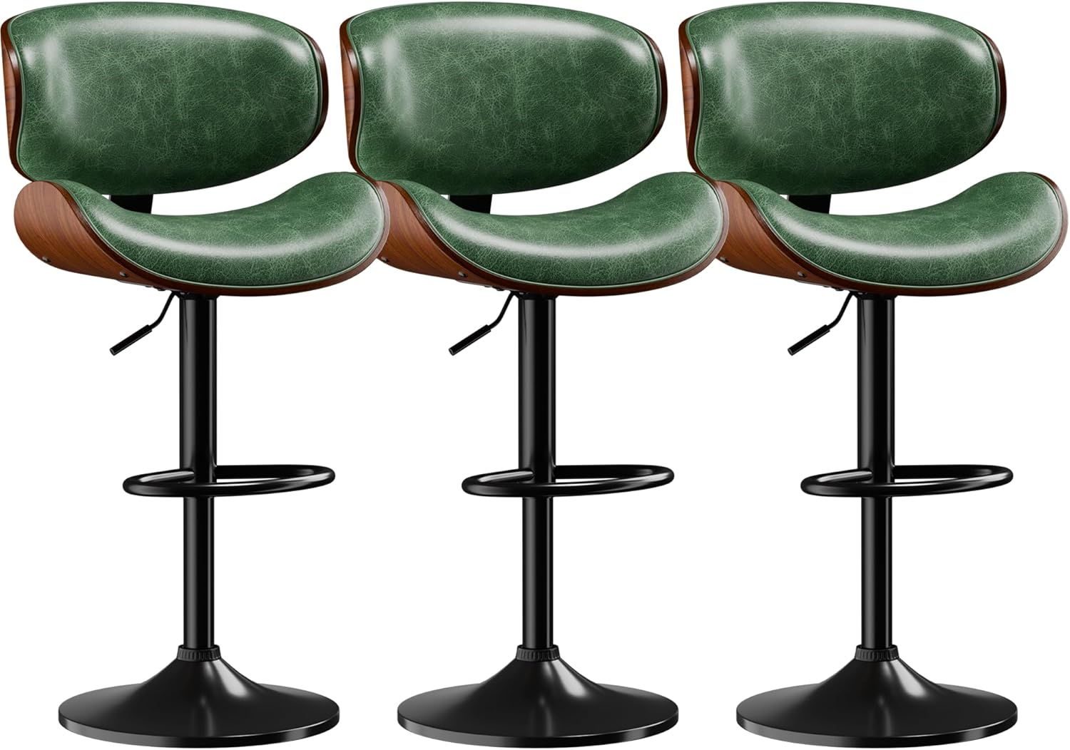 Bar Stools Set of 4, Adjustable Swivel Bar Stools Mid-Century Modern PU Leather Counter Height Bar Stool for Kitchen Island Bar Chairs with Back (Black) - Grand Goldman