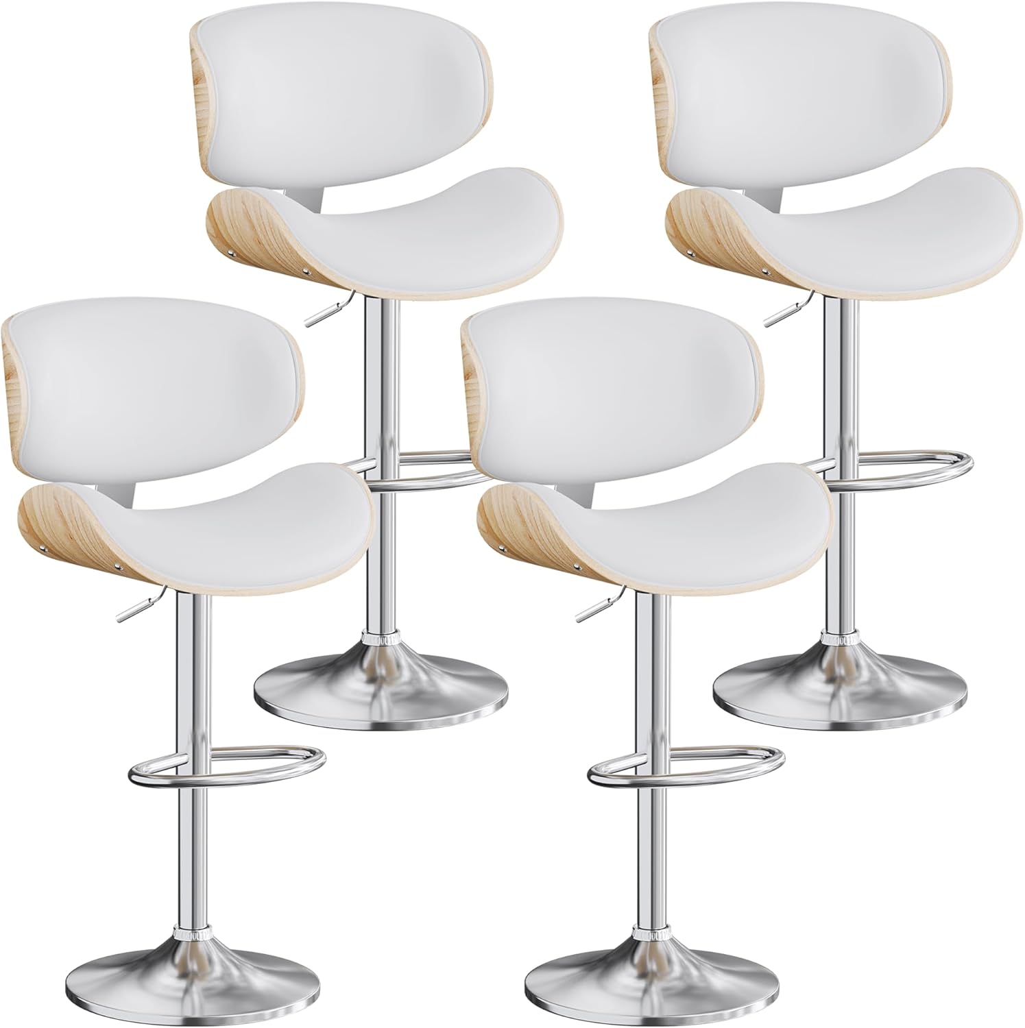 Bar Stools Set of 4, Adjustable Swivel Bar Stools Mid-Century Modern PU Leather Counter Height Bar Stool for Kitchen Island Bar Chairs with Back (Black) - Grand Goldman