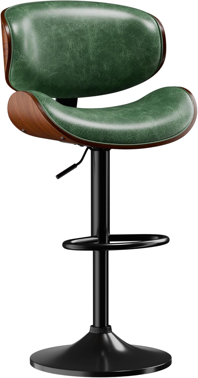 Bar Stools Set of 4, Adjustable Swivel Bar Stools Mid-Century Modern PU Leather Counter Height Bar Stool for Kitchen Island Bar Chairs with Back (Black) - Grand Goldman