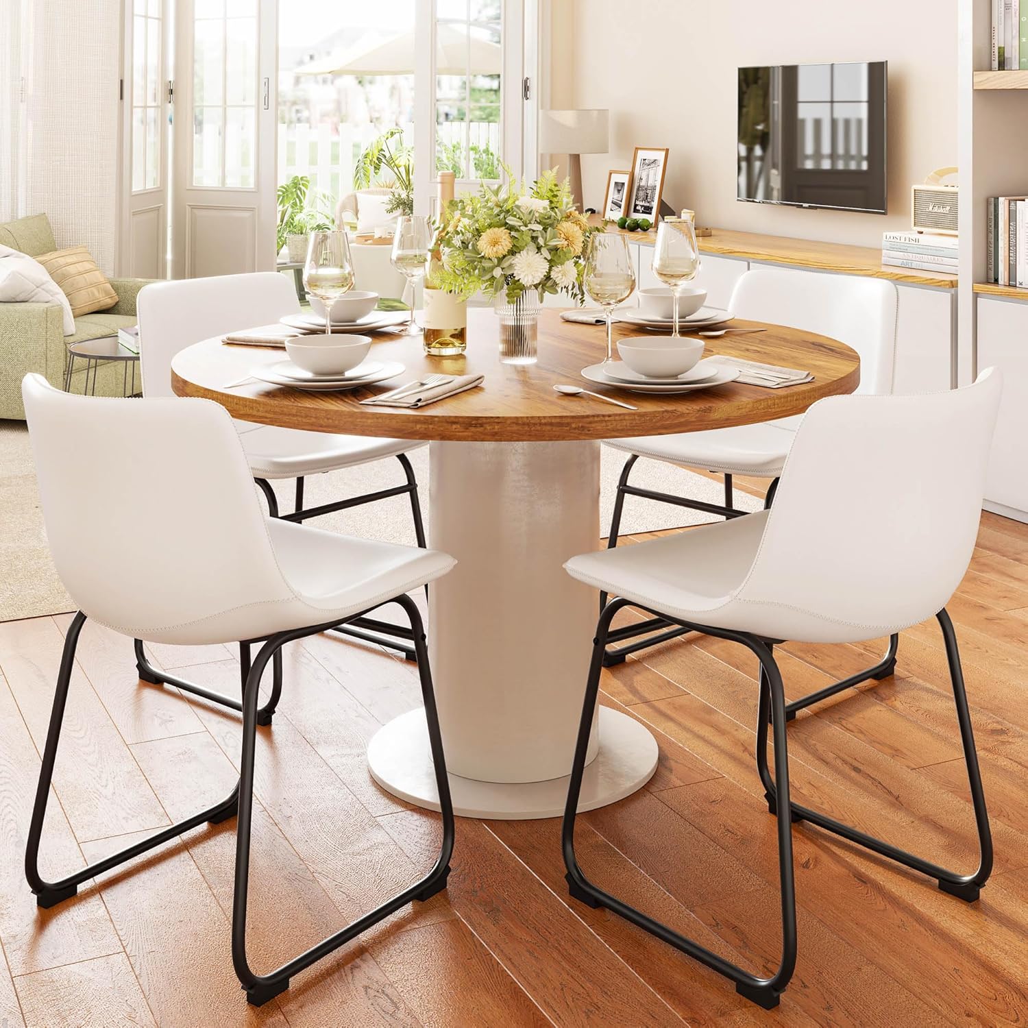 Bar Stools Set of 4, PU Leather Counter Height Bar Stools, 26" Modern Bar Stools with Metal Legs and Footrest, Urban Armless Dining Chairs with Backrest for Kitchen Island (Brown) - Grand Goldman