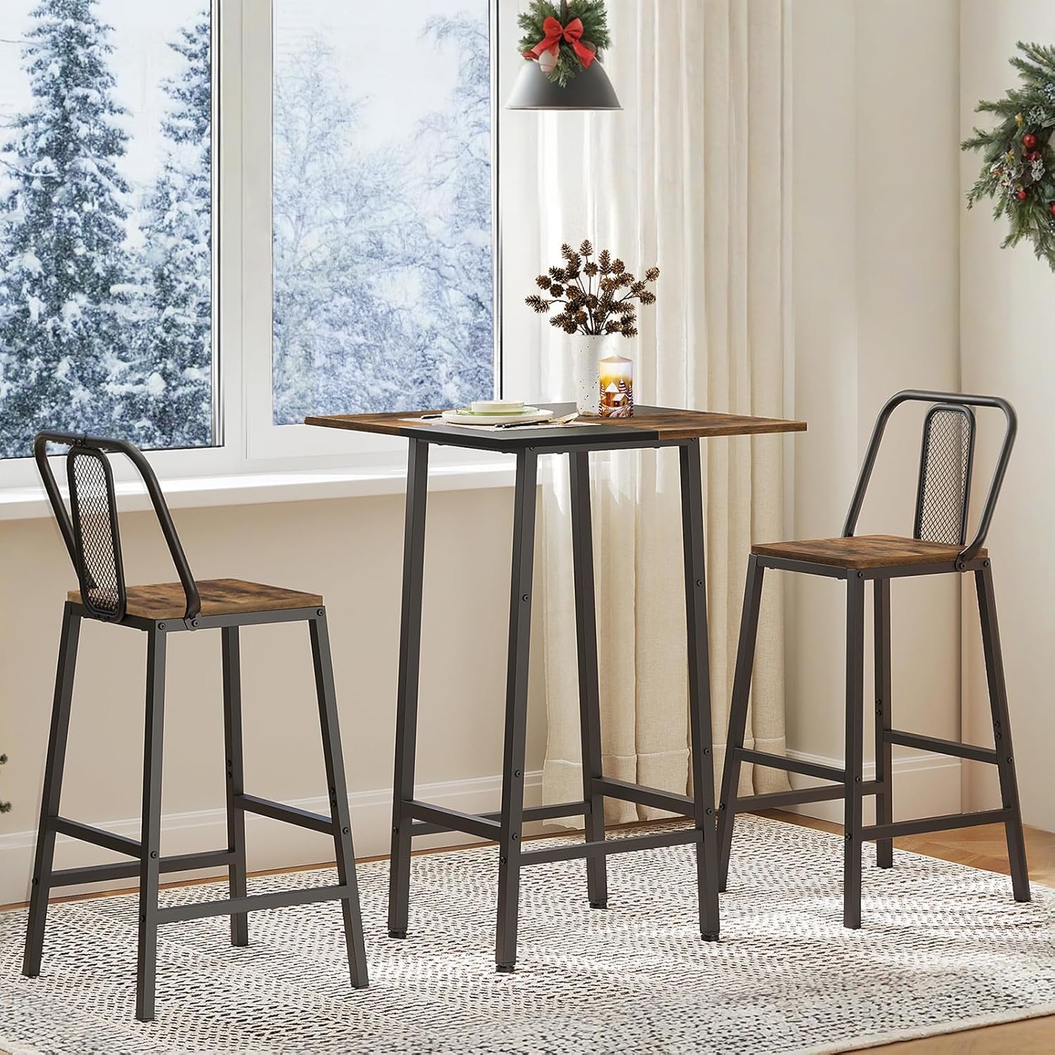 Bar Table, Kitchen Dining Table, Bar Counter Height Table, Pub Table, Color Matching Breakfast Table, for Dining Room, Tavern, Coffee Corner, Party, Rustic Brown and Black BT02BR - Grand Goldman