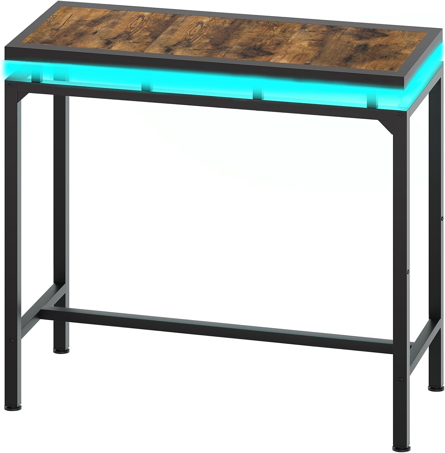 Bar Table with LED Lights, Counter Height Table, Bar Height Table, Pub Table, Gaming Table, Metal Frame, for Living Room, Dining Room, Pub, Rustic Brown and Black BT01DBR - Grand Goldman