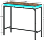 Bar Table with LED Lights, Counter Height Table, Bar Height Table, Pub Table, Gaming Table, Metal Frame, for Living Room, Dining Room, Pub, Rustic Brown and Black BT01DBR - Grand Goldman