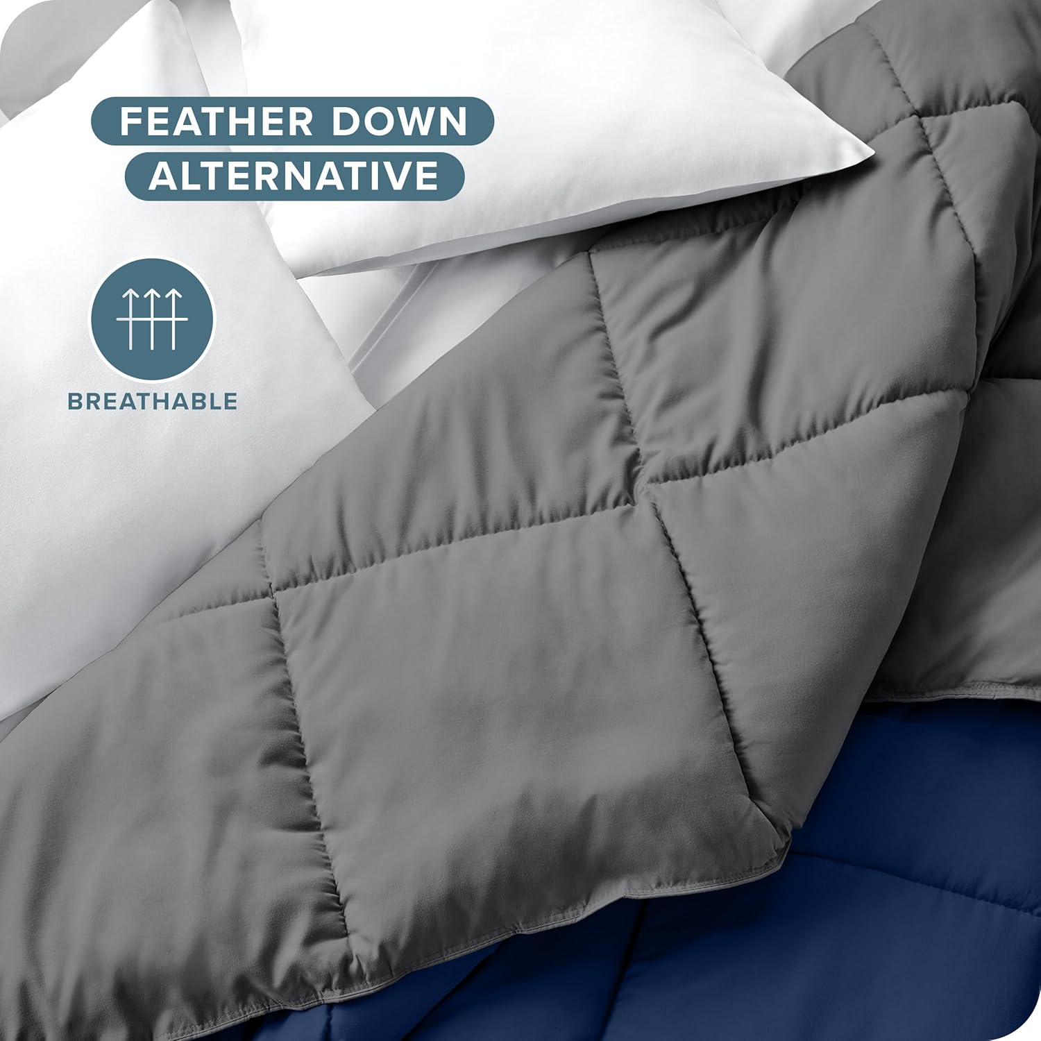 Bare Home Extra Long Comforter - Reversible Colors - Goose Down Alternative - Ultra-Soft - Premium 1800 Series - All Season Warmth - Bedding Comforter (Twin/Twin XL, Dark Blue/Grey) - Grand Goldman