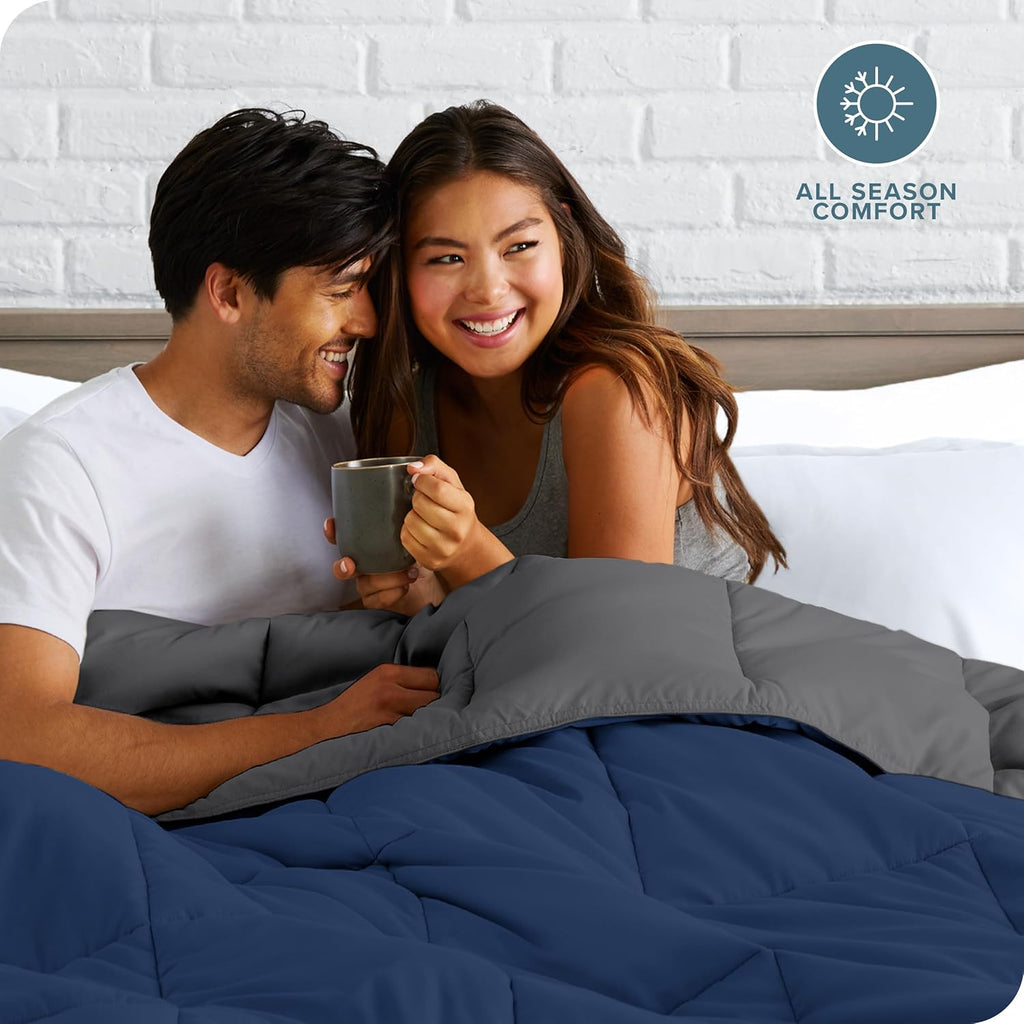 Bare Home Extra Long Comforter - Reversible Colors - Goose Down Alternative - Ultra-Soft - Premium 1800 Series - All Season Warmth - Bedding Comforter (Twin/Twin XL, Dark Blue/Grey) - Grand Goldman