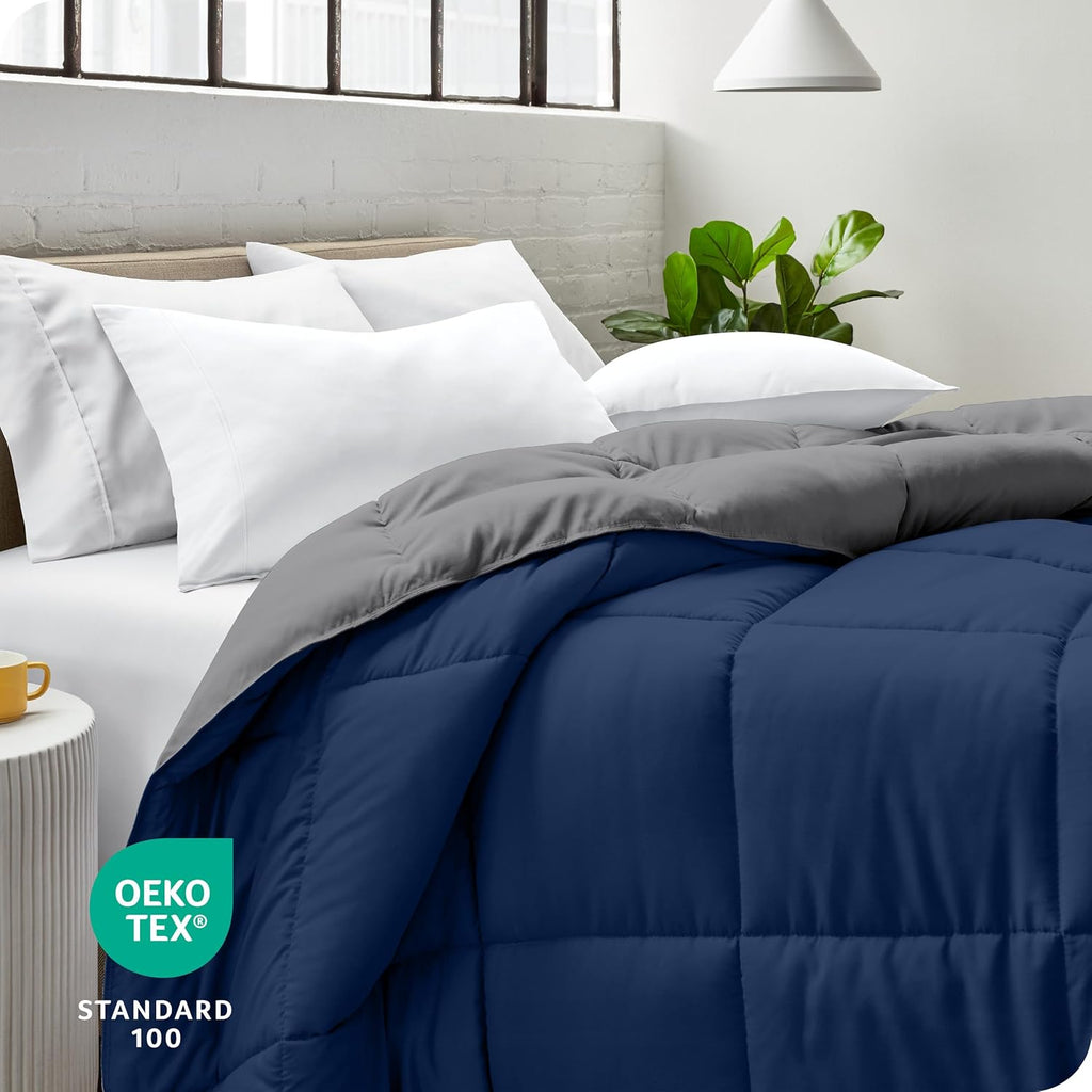 Bare Home Extra Long Comforter - Reversible Colors - Goose Down Alternative - Ultra-Soft - Premium 1800 Series - All Season Warmth - Bedding Comforter (Twin/Twin XL, Dark Blue/Grey) - Grand Goldman