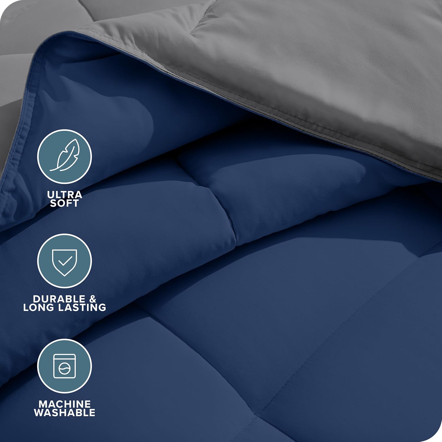 Bare Home Extra Long Comforter - Reversible Colors - Goose Down Alternative - Ultra-Soft - Premium 1800 Series - All Season Warmth - Bedding Comforter (Twin/Twin XL, Dark Blue/Grey) - Grand Goldman
