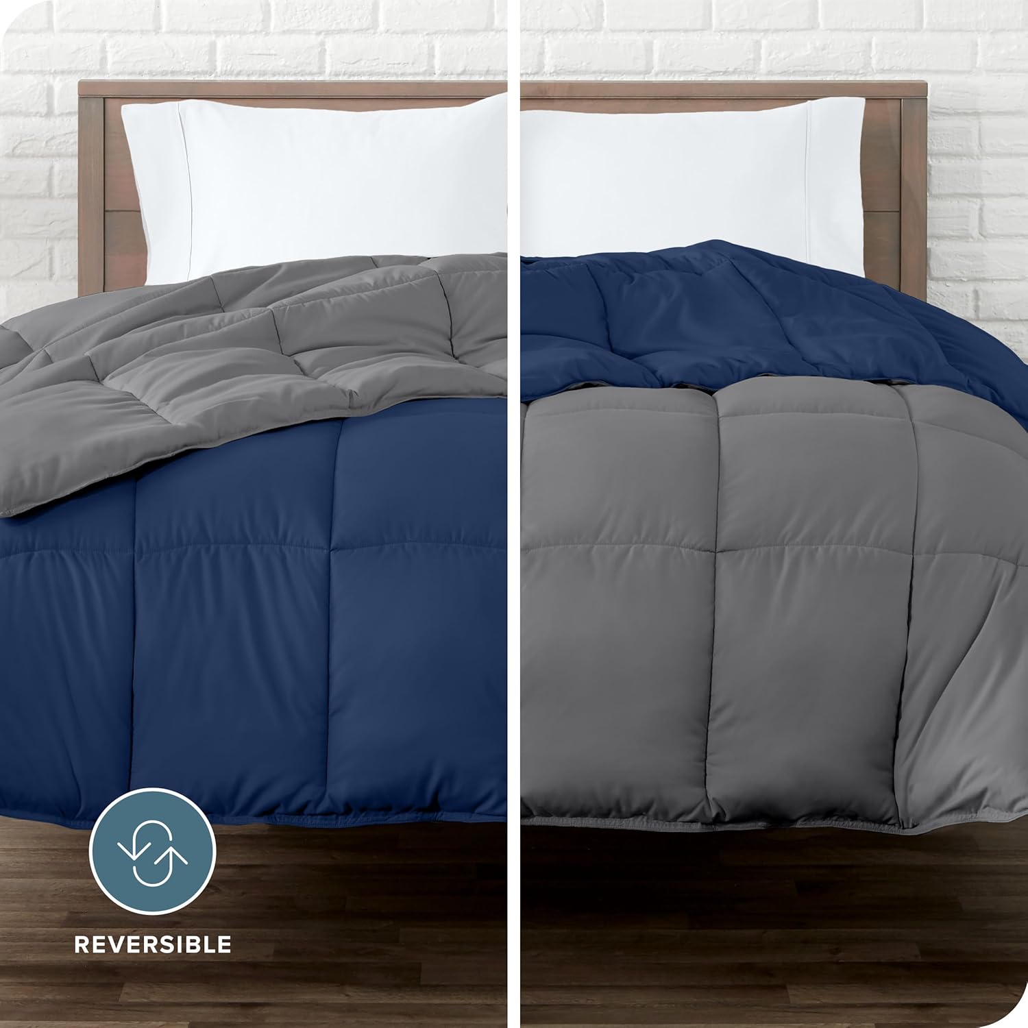 Bare Home Extra Long Comforter - Reversible Colors - Goose Down Alternative - Ultra-Soft - Premium 1800 Series - All Season Warmth - Bedding Comforter (Twin/Twin XL, Dark Blue/Grey) - Grand Goldman