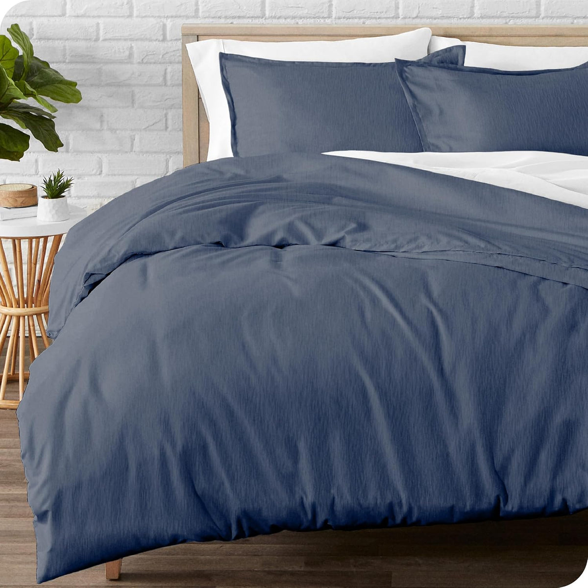 Bare Home Flannel Duvet Cover Set - Full/Queen - 100% Cotton, Velvety Soft Heavyweight Premium Flannel, Double Brushed - Includes Sham Pillow Covers (Full/Queen, Heather Indigo) - Grand Goldman