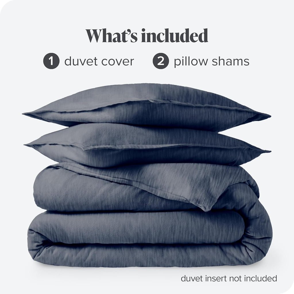 Bare Home Flannel Duvet Cover Set - Full/Queen - 100% Cotton, Velvety Soft Heavyweight Premium Flannel, Double Brushed - Includes Sham Pillow Covers (Full/Queen, Heather Indigo) - Grand Goldman