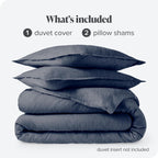 Bare Home Flannel Duvet Cover Set - Full/Queen - 100% Cotton, Velvety Soft Heavyweight Premium Flannel, Double Brushed - Includes Sham Pillow Covers (Full/Queen, Heather Indigo) - Grand Goldman