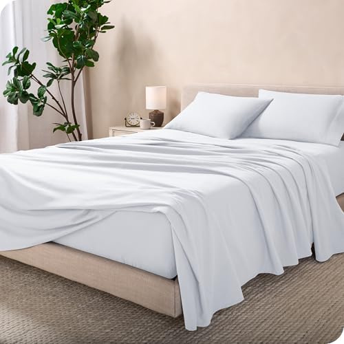 Bare Home Flannel Sheet Set 100% Cotton, Velvety Soft Heavyweight - Double Brushed Flannel - Deep Pocket (Queen, White) - Grand Goldman