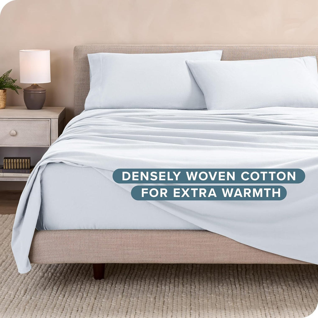 Bare Home Flannel Sheet Set 100% Cotton, Velvety Soft Heavyweight - Double Brushed Flannel - Deep Pocket (Queen, White) - Grand Goldman