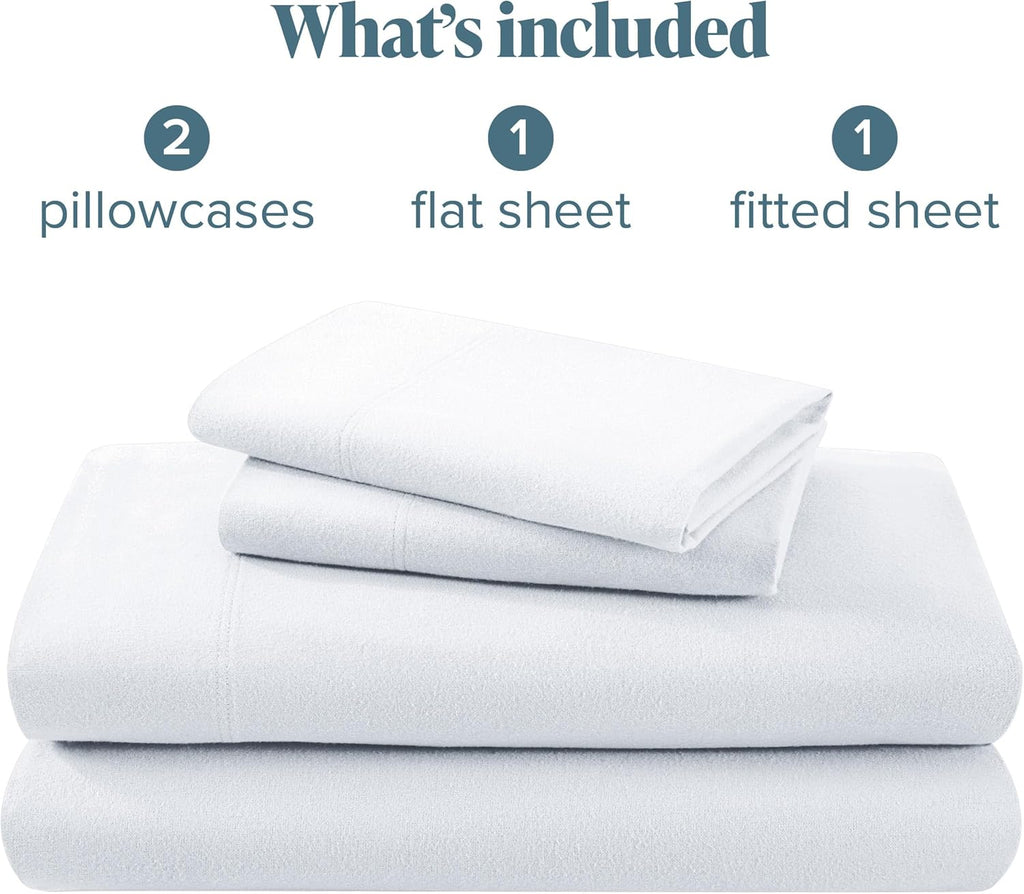 Bare Home Flannel Sheet Set 100% Cotton, Velvety Soft Heavyweight - Double Brushed Flannel - Deep Pocket (Queen, White) - Grand Goldman