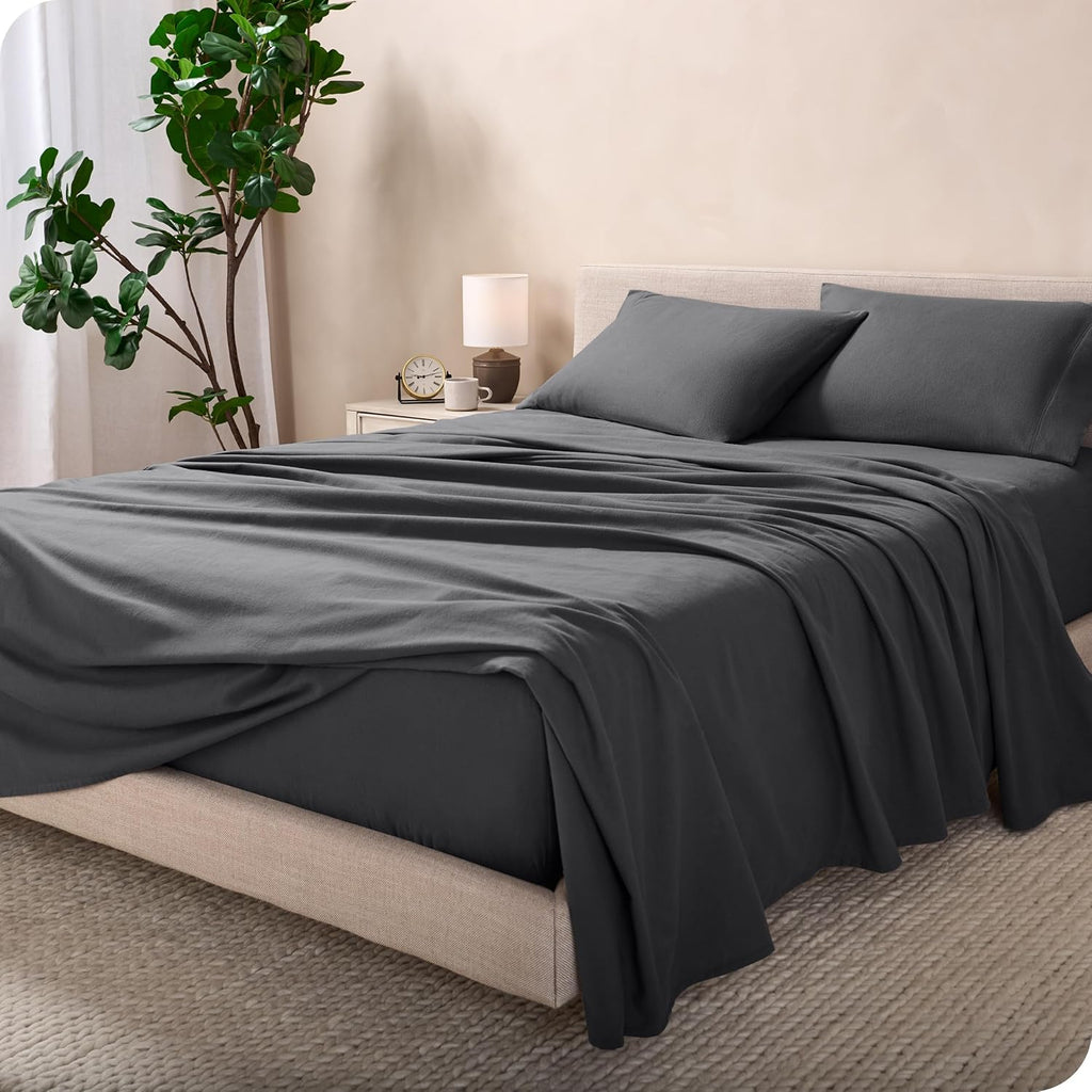 Bare Home Flannel Sheet Set 100% Cotton, Velvety Soft Heavyweight - Double Brushed Flannel - Deep Pocket (Queen, White) - Grand Goldman