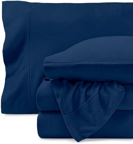 Bare Home Super Soft Fleece Sheet Set - Queen Size - Extra Plush Polar Fleece, No-Pilling Bed Sheets - All Season Cozy Warmth (Queen, Dark Blue) - Grand Goldman