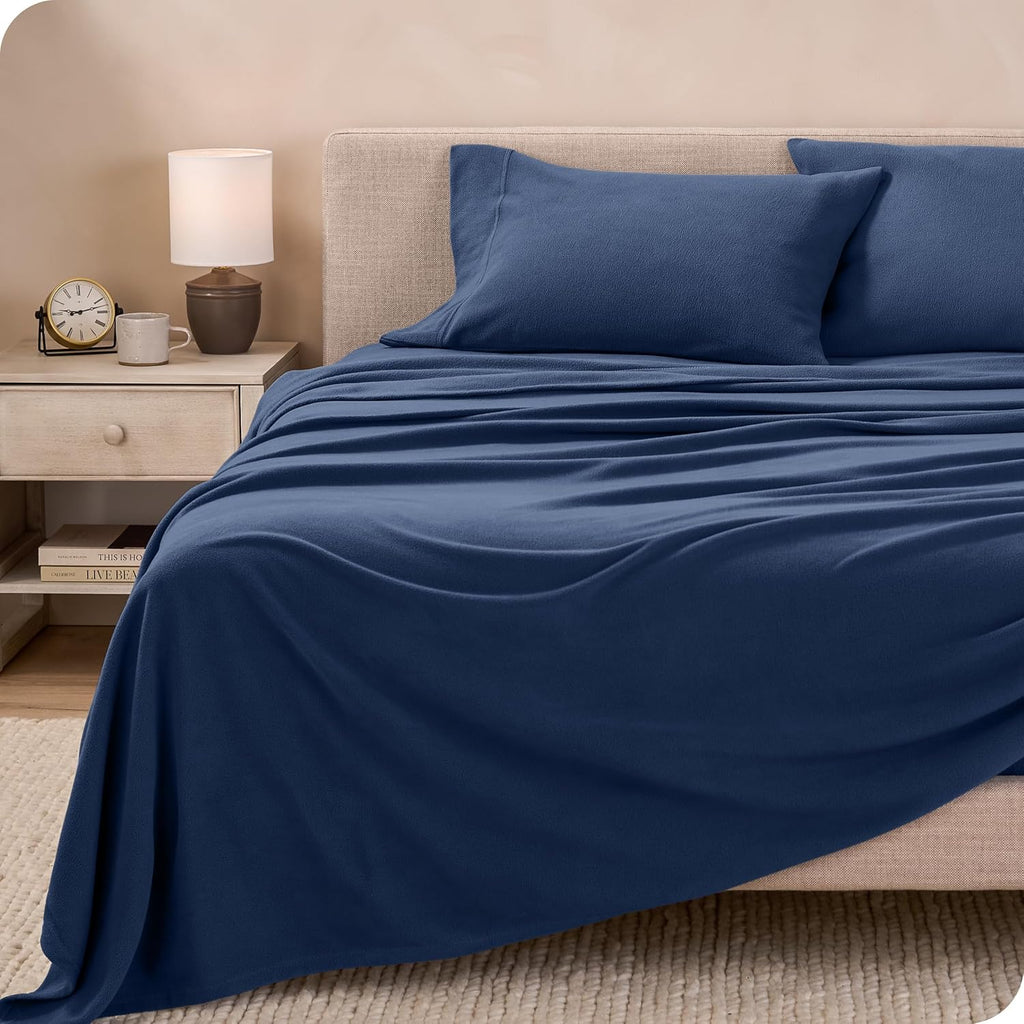 Bare Home Super Soft Fleece Sheet Set - Queen Size - Extra Plush Polar Fleece, No-Pilling Bed Sheets - All Season Cozy Warmth (Queen, Dark Blue) - Grand Goldman