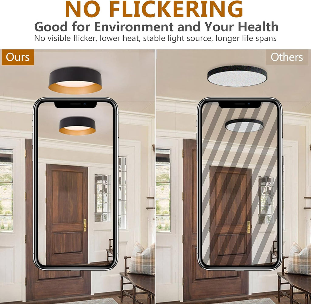 Bargeni Flush Mount Ceiling Light,12.5 inch LED Ceiling Light Fixture,Matte Black with Gold Inside,3000K/Warm White/18W(100w Equiv.),Dimmable Outdoor Lighting Fixtures Ceiling for Bedroom and Hallway - Grand Goldman