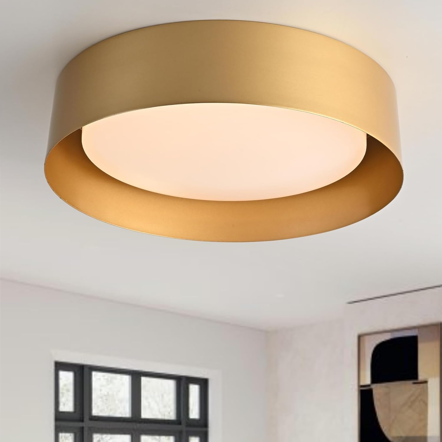 Bargeni Flush Mount Ceiling Light,12.5 inch LED Ceiling Light Fixture,Matte Black with Gold Inside,3000K/Warm White/18W(100w Equiv.),Dimmable Outdoor Lighting Fixtures Ceiling for Bedroom and Hallway - Grand Goldman