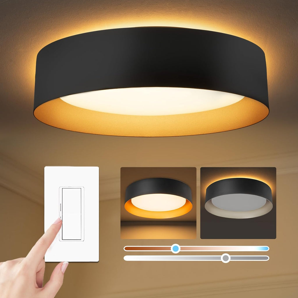 Bargeni Flush Mount Ceiling Light,12.5 inch LED Ceiling Light Fixture,Matte Black with Gold Inside,3000K/Warm White/18W(100w Equiv.),Dimmable Outdoor Lighting Fixtures Ceiling for Bedroom and Hallway - Grand Goldman