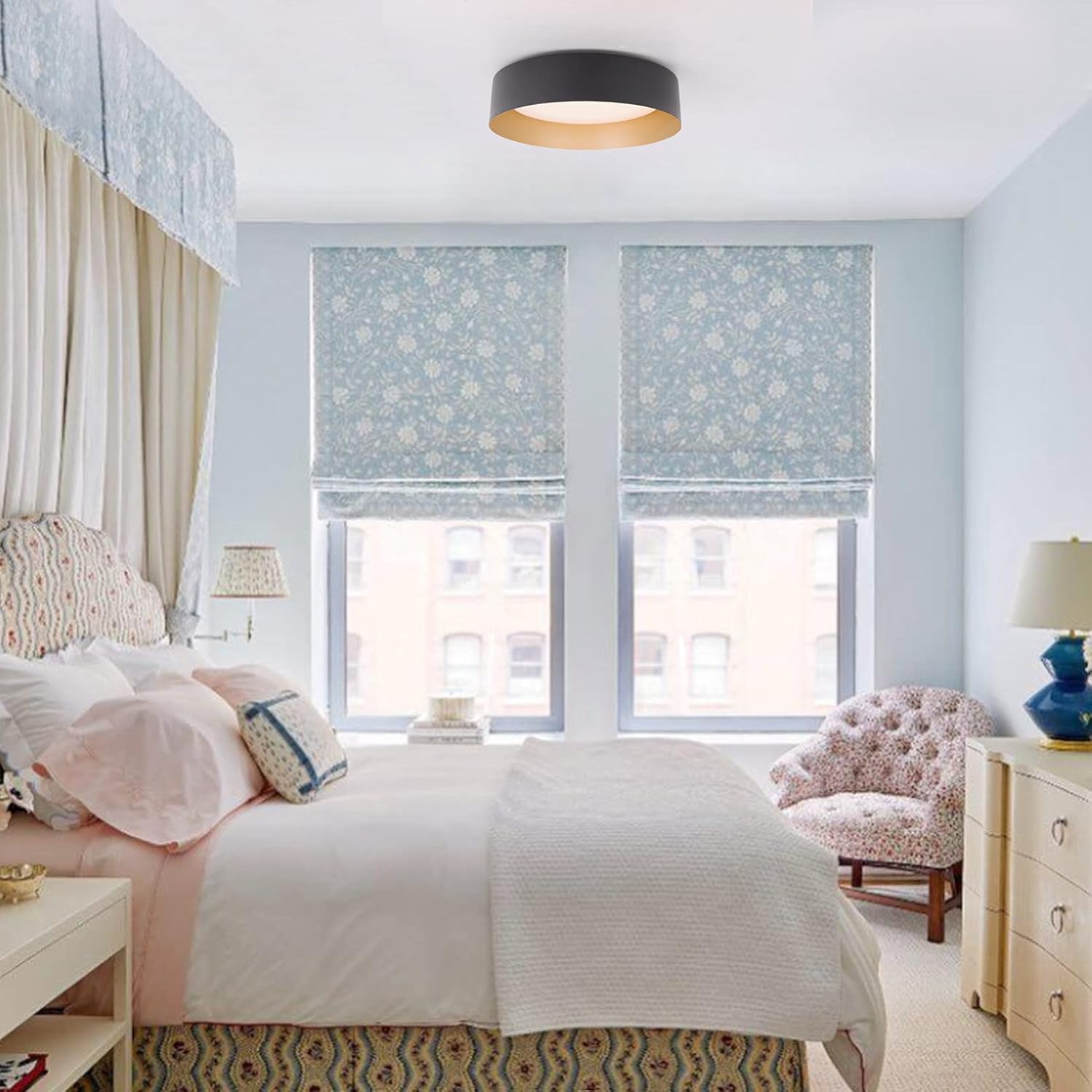 Bargeni Flush Mount Ceiling Light,12.5 inch LED Ceiling Light Fixture,Matte Black with Gold Inside,3000K/Warm White/18W(100w Equiv.),Dimmable Outdoor Lighting Fixtures Ceiling for Bedroom and Hallway - Grand Goldman