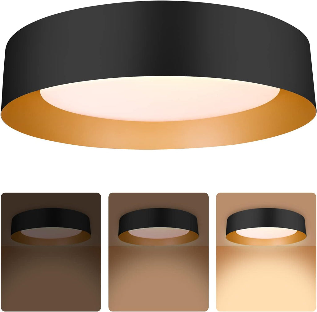 Bargeni Flush Mount Ceiling Light,12.5 inch LED Ceiling Light Fixture,Matte Black with Gold Inside,3000K/Warm White/18W(100w Equiv.),Dimmable Outdoor Lighting Fixtures Ceiling for Bedroom and Hallway - Grand Goldman